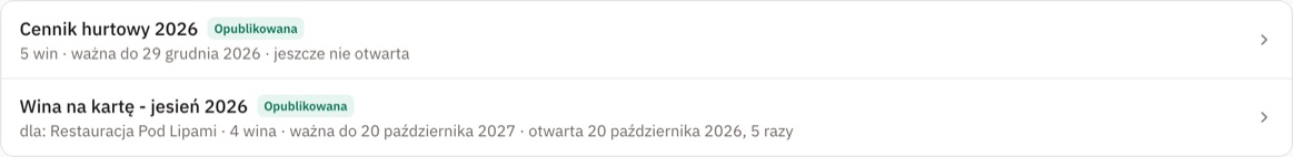 Lista ofert w aplikacji: cennik hurtowy jeszcze nie otwarty i oferta dla restauracji otwarta pięć razy